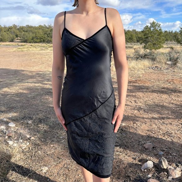 bebe Dresses & Skirts - Bebe Satin and Velvet Patterned Slip Dress